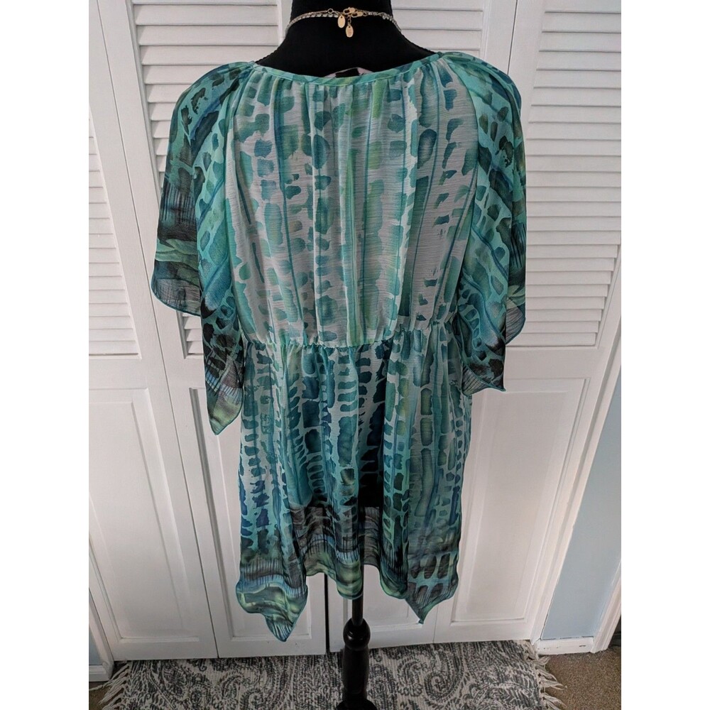 Mushka by Sienna Rose Fairycore Blouse Womens M Tunic Artsy Aqua Beach Sheer Top - Picture 8 of 11